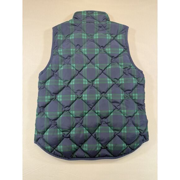 J.Crew Women’s Excursion Down Puffer Vest Navy Green Plaid Quilted Zip Size M - Picture 3 of 8